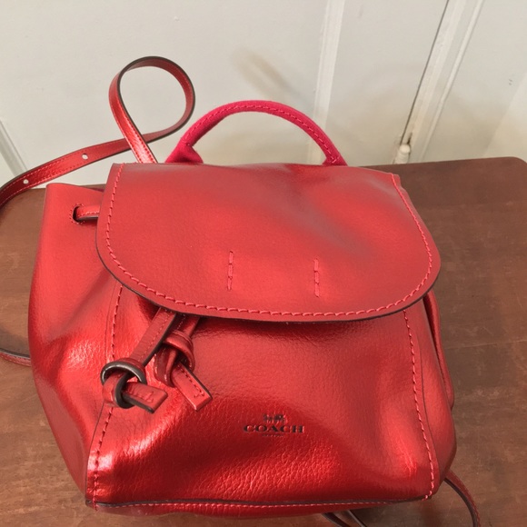 Coach Red Metallic Derby Backpack Pebble Leather Brand new with tag . - Picture 11 of 15